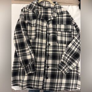 Nasty Gal Black and White Plaid Button-Up Shirt Jacket